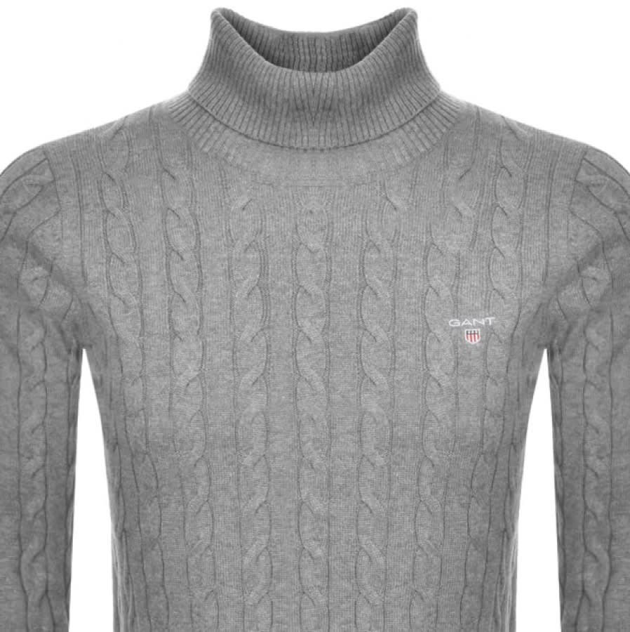 Alternative Image for ProductGant Roll Neck Cable Knit Jumper Grey2